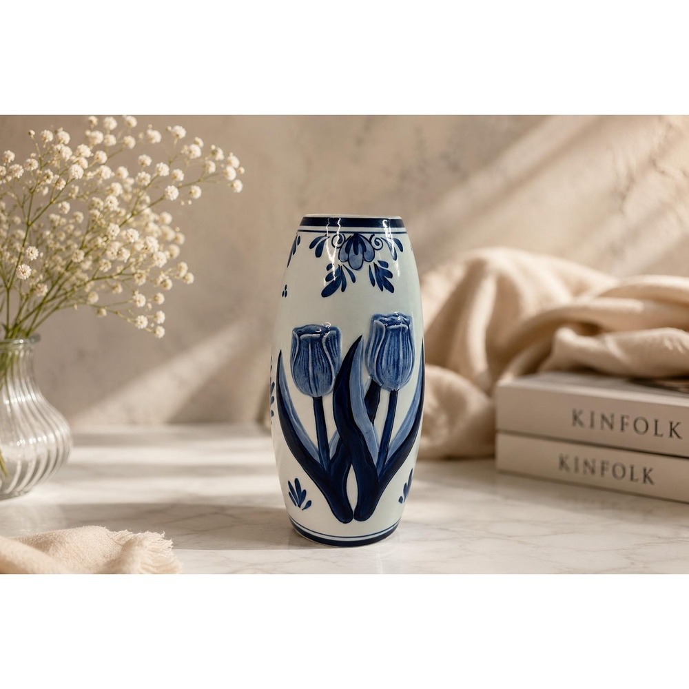 Bosman Holland Delft Blue Hand Painted Tulip Windmill Ceramic Vase 937 Holland